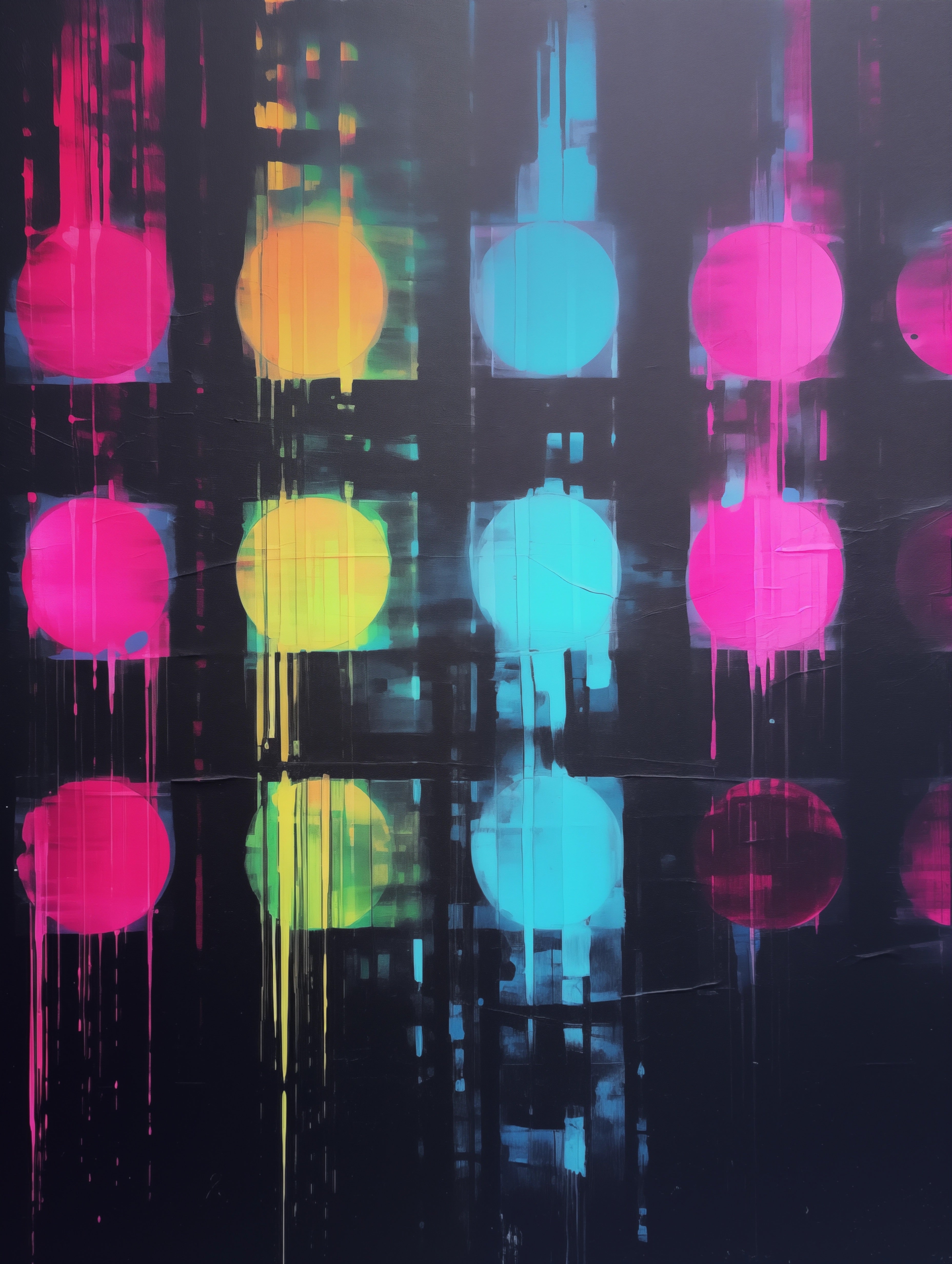 Haute Curations - Image of Glitch Art on canvas, black background with multiple colours and textured paint