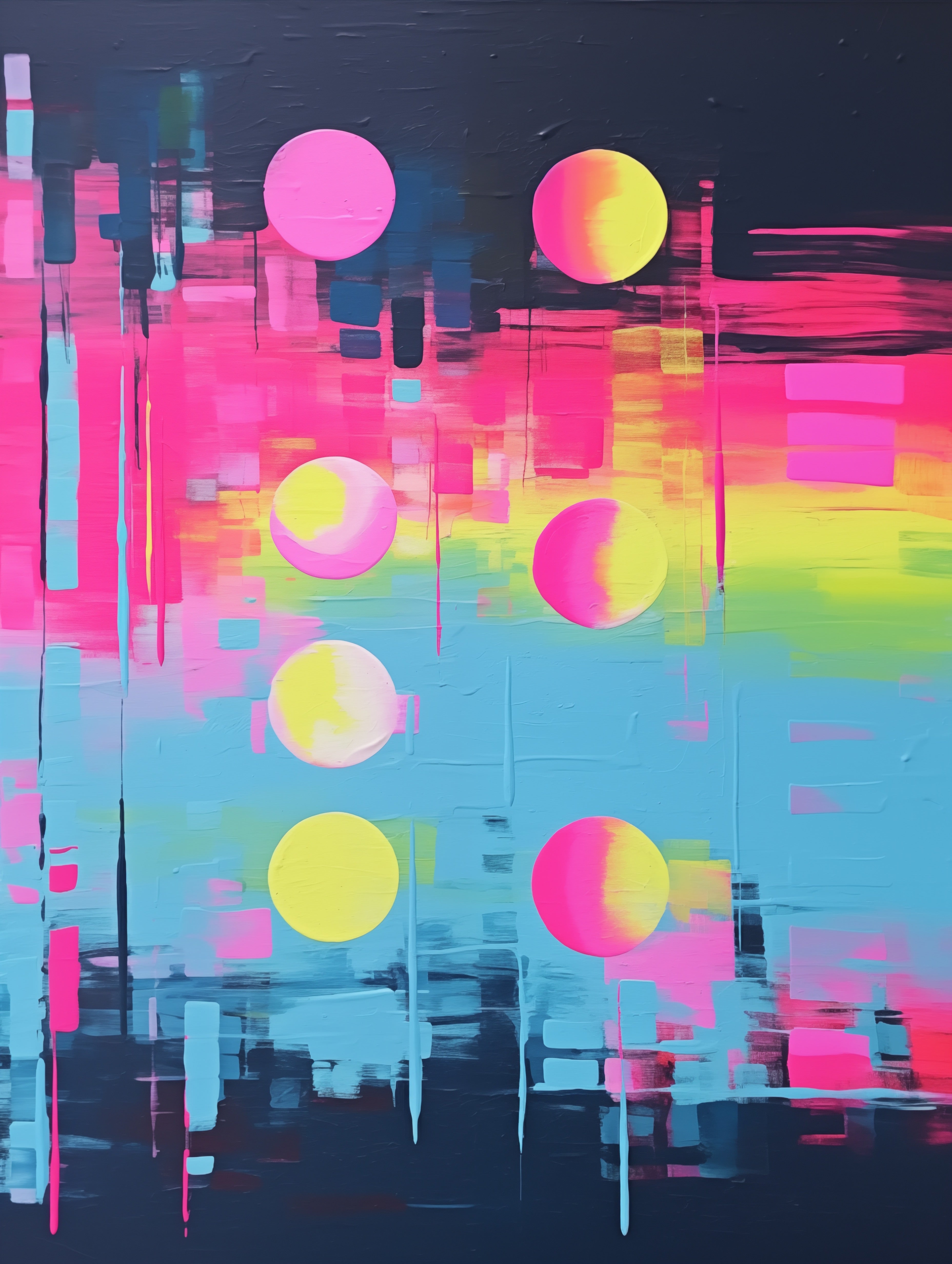 Haute Curations - Image of Glitch Art on canvas, white background with multiple colours and textured paint
