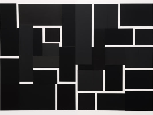 Haute Curations - Geometric Abstract Canvas Print - Black rectangles on white background